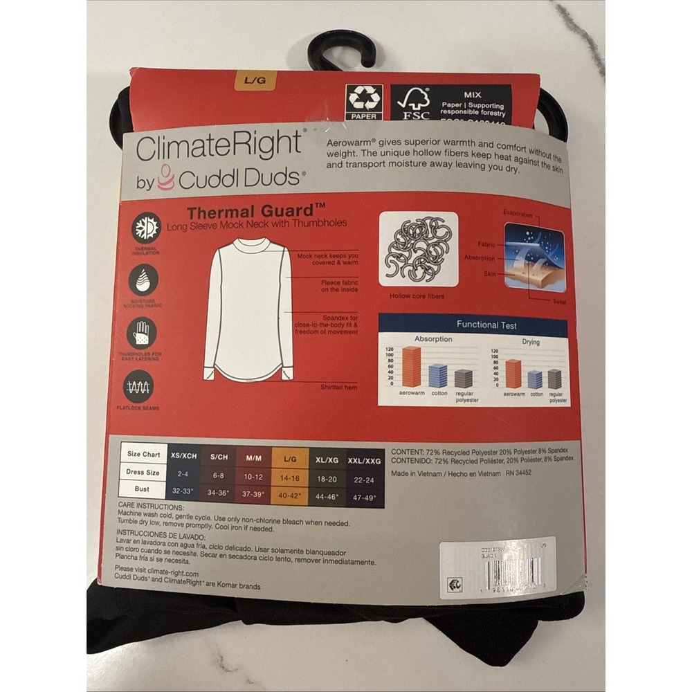 ClimateRight Cuddl Duds Women Large Long Sleeve Mock Neck Base Layer Top Warmest - Picture 3 of 3